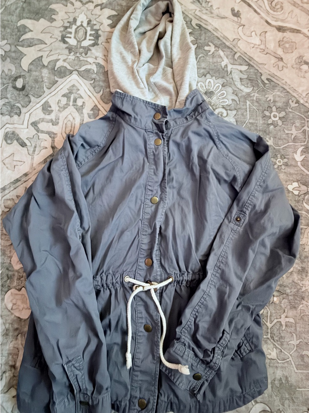 life in progress Slate Blue Hooded Utility Jacket with Cream Lining